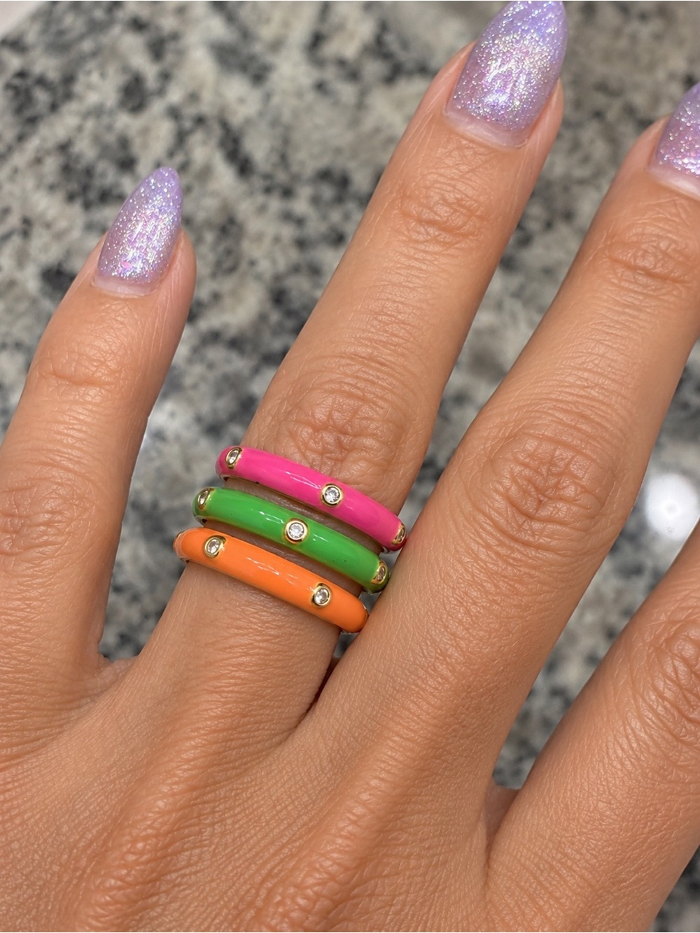 Neon Enamel Stackable Rings - Pink, Green & Orange size 6.5 or 7